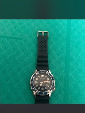 Citizen Blue Dial Diver Watch with Black Rubber Strap